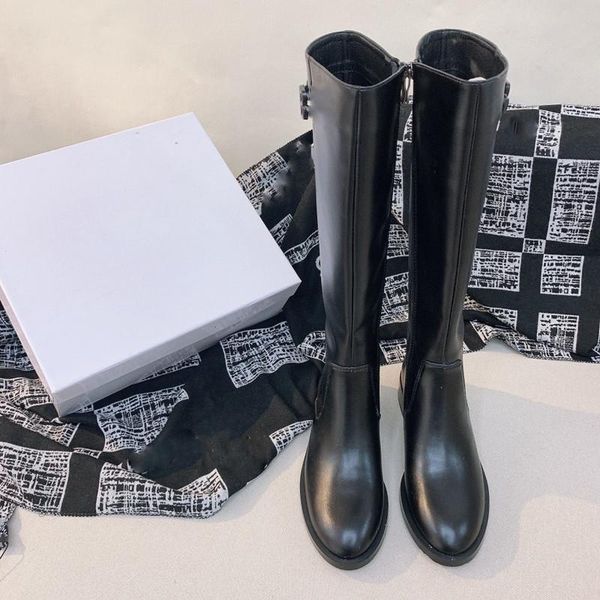 

2022 autumn and winter paris leather knee boots flat bottom zipper british style fashion martin snowboots chelsea booties track 1top, Black