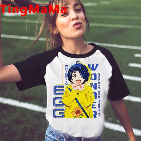 

women's t-shirt summer cartoon woman t-shirts kawaii japanese anime wonder egg priority t shirt women harajuku graphic tees fema, White