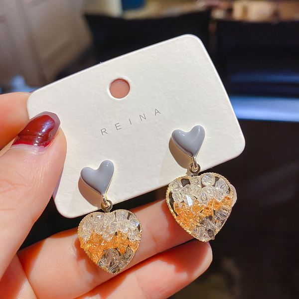 

gold electroplating real 925 silver needle gradual crystal love earrings, Golden