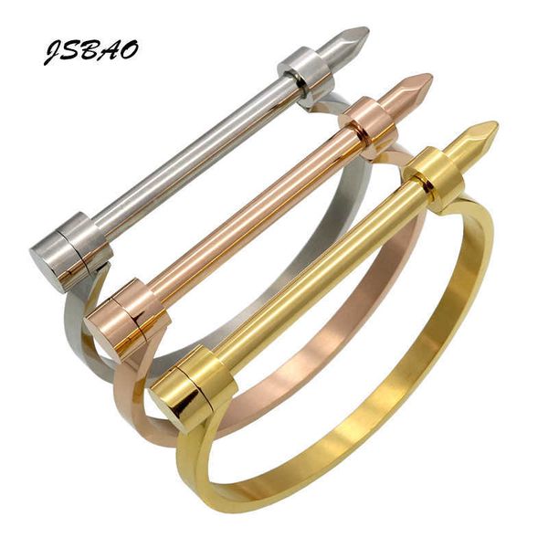 

jsbao new arrivals vintage punk luxury brand jewelry nail bracelet titanium steel cuff bracelets & bangles for women bracelet q0717, Black