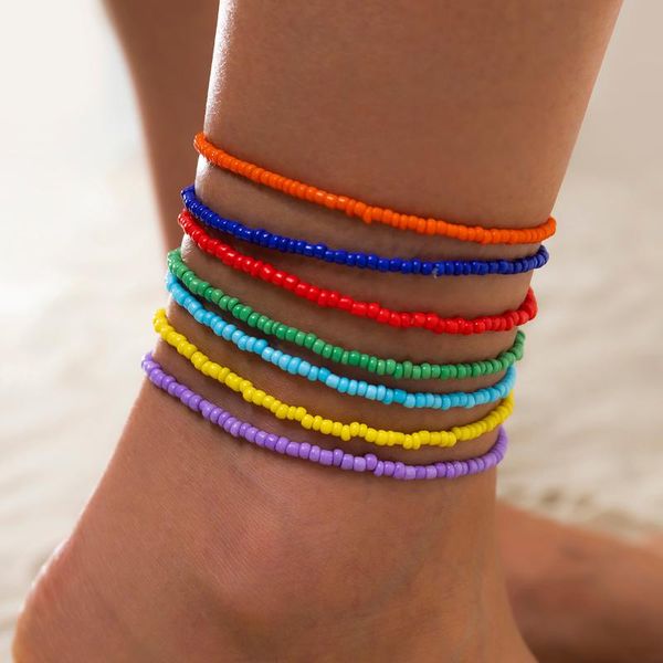 

anklets shixin vintage colorful beads for women boho rainbow small beaded anklet bracelet on the leg foot chain fashion jewelry, Red;blue