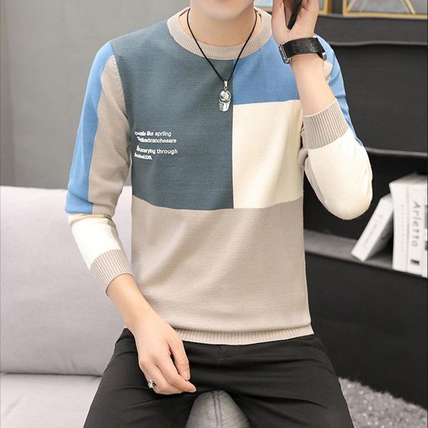 

men's sweaters e-baihui patchwork sweater casual loose sweatshirt winter warm knitted pullover thick o-neck fashion trend base knitwear, White;black