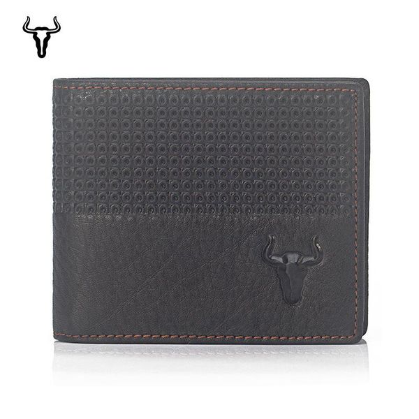 

men's genuine leather wallet fashion embossed horizontal layer cowhide rfid purse card case wallets, Red;black