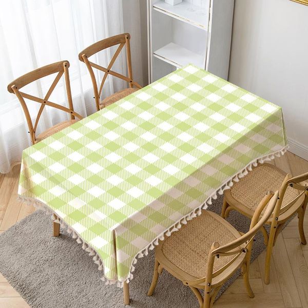

table cloth green grid printed tassel waterproof tablecloth thick rectangular manteles mesa nappe wedding decorate cover