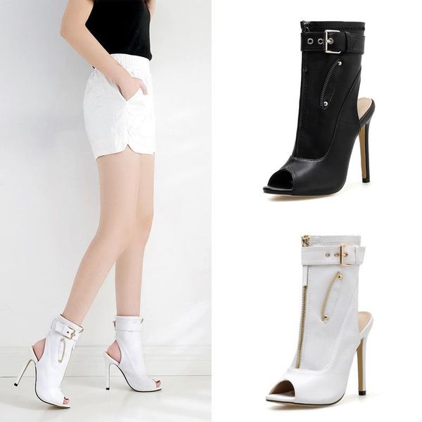 

dress shoes summer fish mouth thin heel sandals zipper high size 40 women's, Black