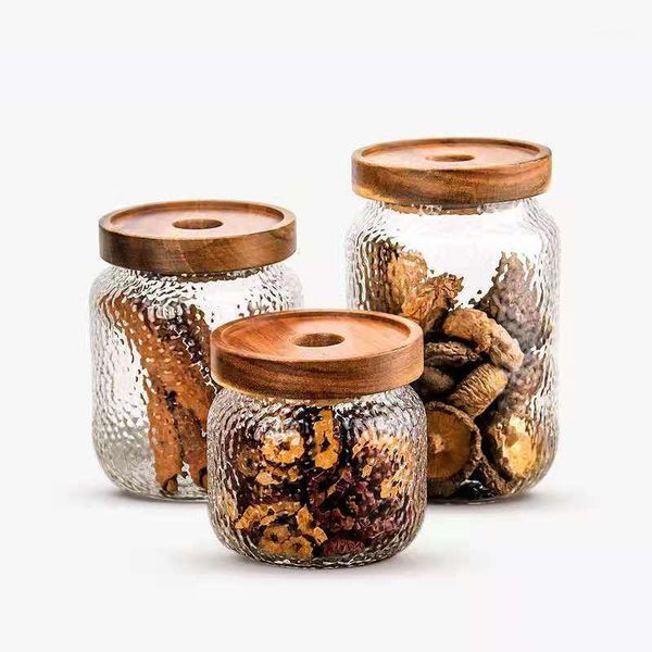 

storage bottles & jars glass containers with wood lid dry pebbled bottle jar for grains tea coffee beans candy sealed can tank lead-fre