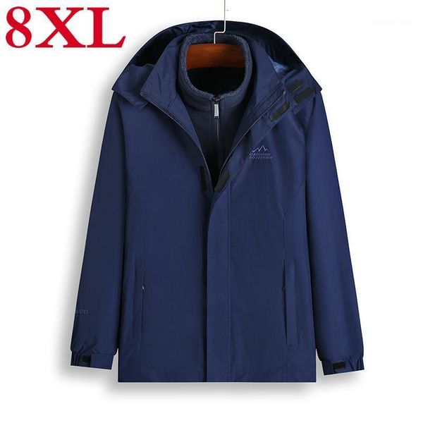 

men's down & parkas thermal 8xl plus size winter parka men waterproof thick warm 2 in 1 casual hooded fleece coats outwear windbreaker, Black