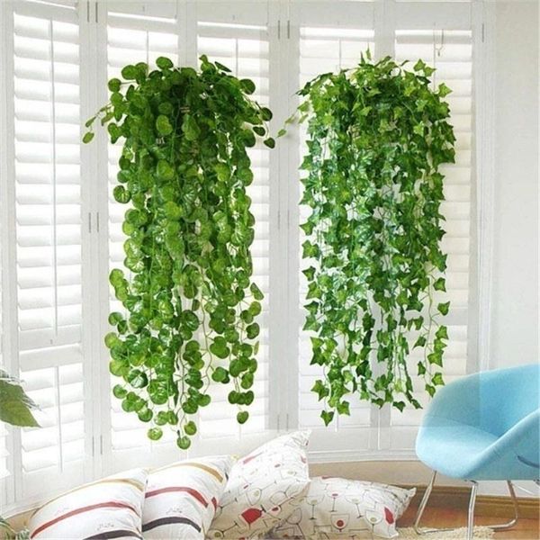 

artificial green plants hanging ivy leaves fake flowers vine garland wall basket flower plant home garden office decor decorative & wreaths