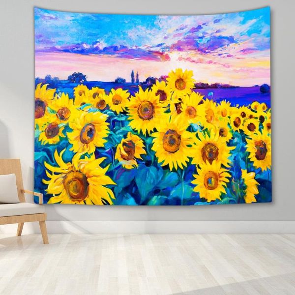

tapestries impressionistic style landscape sunflower flower printed hanging tapestry wall bedspread yoga mat blanket