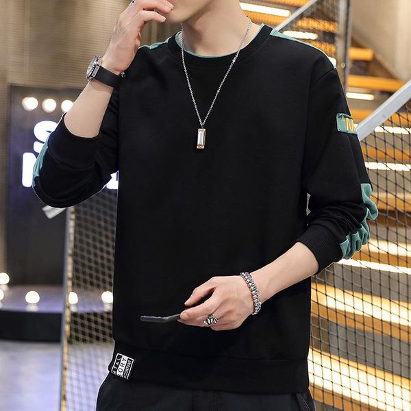 

men's hoodies & sweatshirts 2021 spring and autumn fashion personality loose sweatshirt round neck casual inner long-sleeved sports, Black