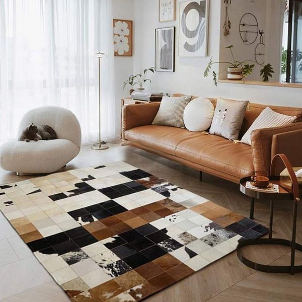 

american style luxury cowhide fur patchwork rug, natural brown color carpet for living room decoration office carpets
