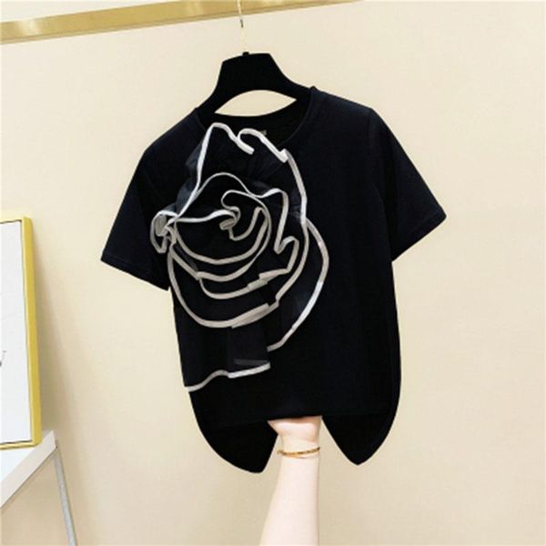 

women's t-shirt 2021 spring and summer tie flowers o neck solid full flare sleeves casual loose women, White