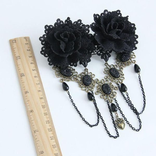 

hair clips & barrettes gothic lace tassel hairwear vintage black flower fashion jewelry crystal metal chain hollow accessories, Golden;silver