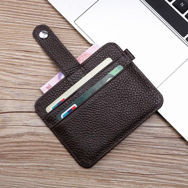 

card holders genuine leather business holder men women bag thin id case slim clutch male female mini wallet, Brown;gray