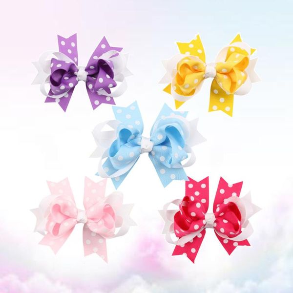 Acessórios de cabelo 5 pcs colorido dot meninas adorável arco bowknot clipe Barrette acessório presente (amarelo, azul, roxo, rosa, rosa, rosa)