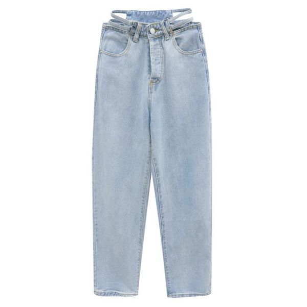 

women's jeans hollow out women summer thin high waist wide leg pants, Blue