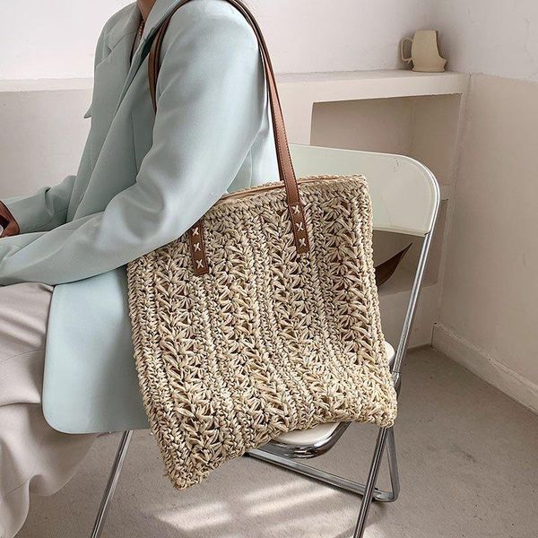

summer large capacity woven women's straw shopper bag shoulder tote ladies female bohemian style handbags for women 2021 evening bags