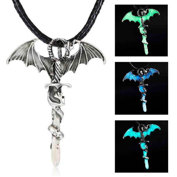 Rinhoo Vintage Magic Steampunk Incandescente Luminoso Punk Drago Pendenti Collane Gioielli da uomo Glow In the dark Collana con pendente G1206