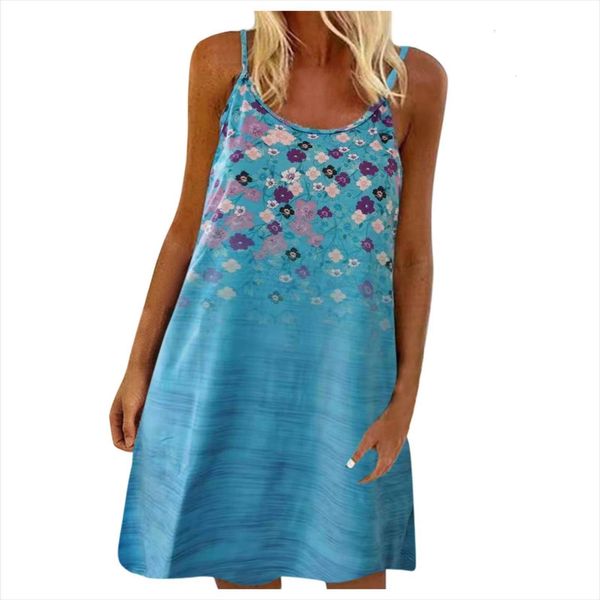 

robe femme floral o neck women dress loose all match camisole mini blue vestidos de mujer casual, Black;gray
