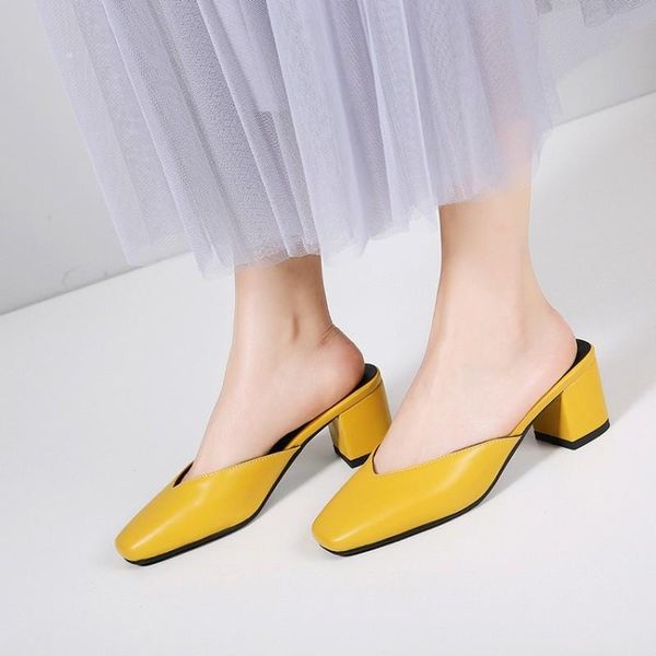 

square toe fashion slingback sandals pu leather summer ladies mules pumps high heel slip on women shoes size 34-43, Black