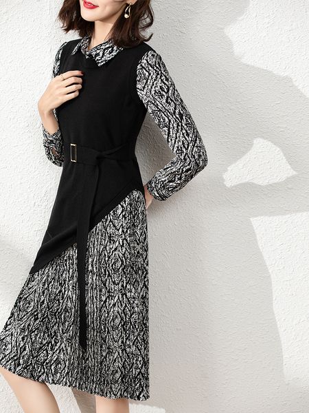 

knitted two-piece dress for women 2021autumn and winter design sweater cover mid-length lapel bottoming skirt, Black;gray