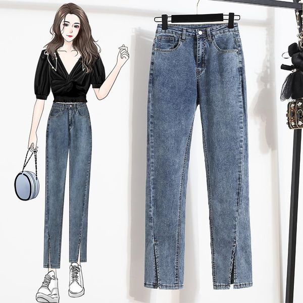 

plus size pants pencil ladies high waisted trousers women's denim clothing fashion spring summer autumn jeans 5xl large 2021, Black