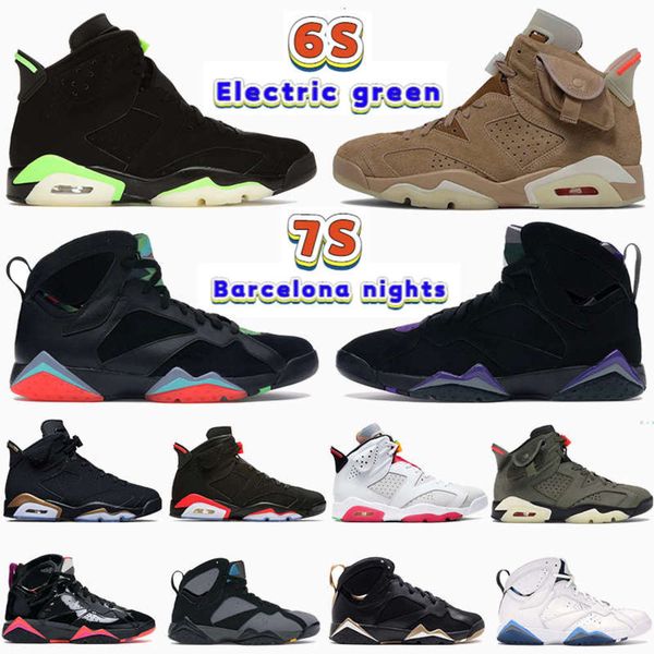 

men 6 6s  7s basketball shoes electric green cactus british khaki dmp barcelona nights black field purple mens sneakers trainers