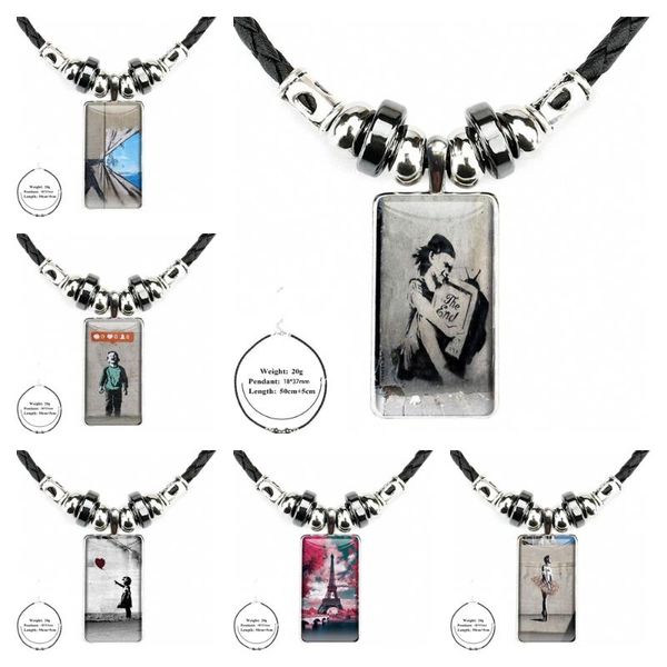 

pendant necklaces destockage funny street art banksy graffit for women gifts boy jewelry with steel plated glass cabochon choker long, Silver