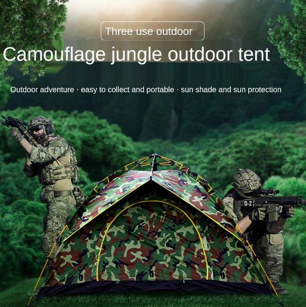 

tents and shelters automatic outdoor three to four people thickening rainproof camping camouflage 190t silver tape tent