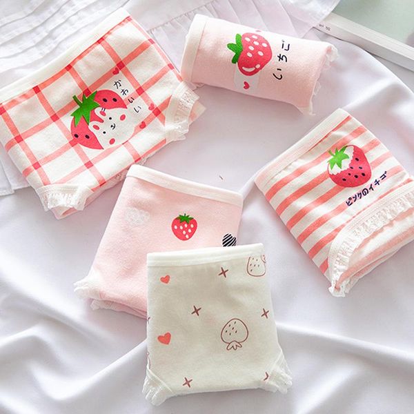 

panties 6pcs/set children's hygiene underwear cute strawberry printing pink plaid girl's ventilation middle waist briefs triangle, Camo