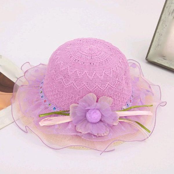 

wide brim hats children's summer hat arrivals lace flower woven straw boy and girl foldable sun cap breathable sunscreen, Blue;gray