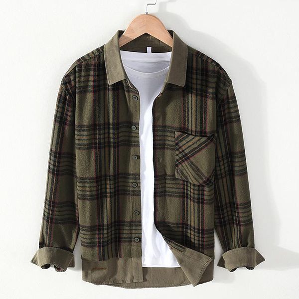 

men's jackets 96330 autumn winter men plaid shirts woolen cotton long sleeve turn-down collar casual loose thicken male coats clothes, Black;brown