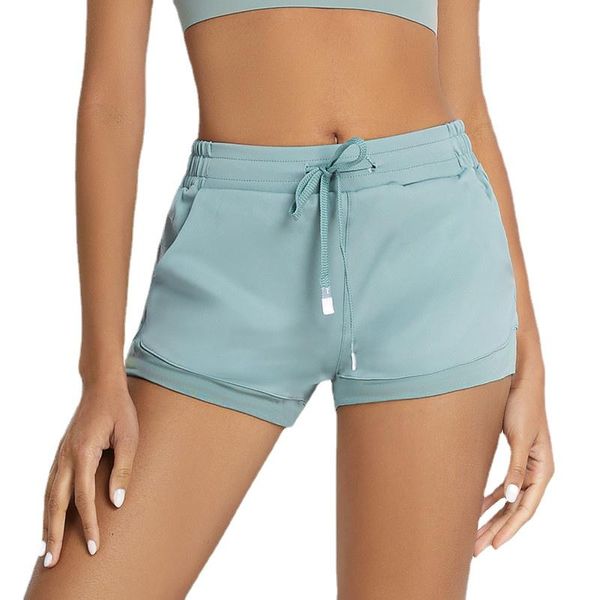 

running shorts women fitness sports yoga workout fake two-piece pants quick dry breathable gym clothes, Black;blue