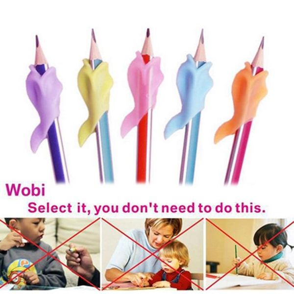 

pcs silicon dolphin fish style writing posture wobi correction children students pencil pen holder refills, Black;red