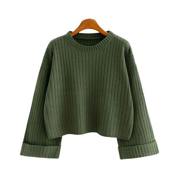 

spring autumn women's sweater korean style loose high waist short pullover pure color casual female ll281 210506, White;black