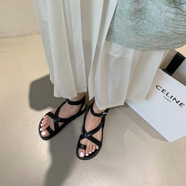 

sandals monmoira platform chunky heel narrow band gladiator women 2021 summer beach buckle strap brand design shoes, Black