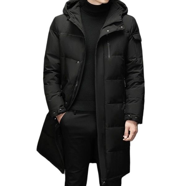 

new winter white duck down jackets men hooded long coat thick warm fashion s brand parka plus size 5xl, Black