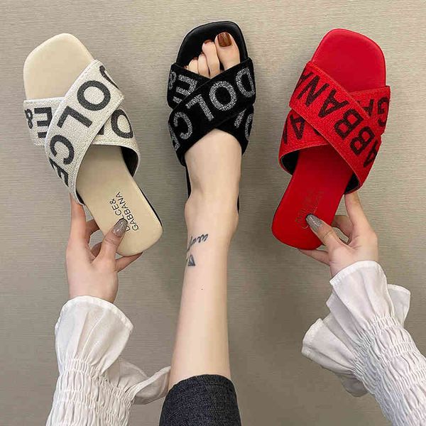 

sandals 2021 summer outdoor fashion words beach shoes women's for girls flat open toe flats slippers women plus size 42 pq11, Black