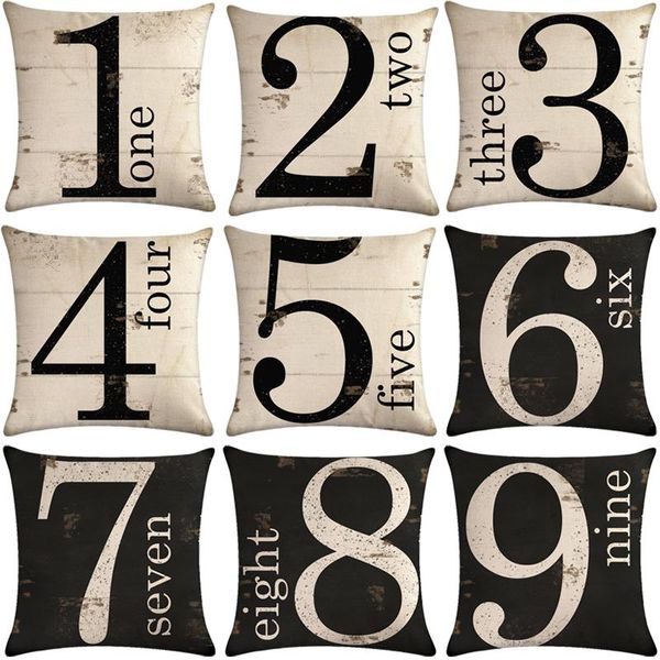 

black white numbers sofa decorative cushion cover pillow pillowcase cotton linen 45*45 throw home decor pillowcover 40610 cushion/decorative