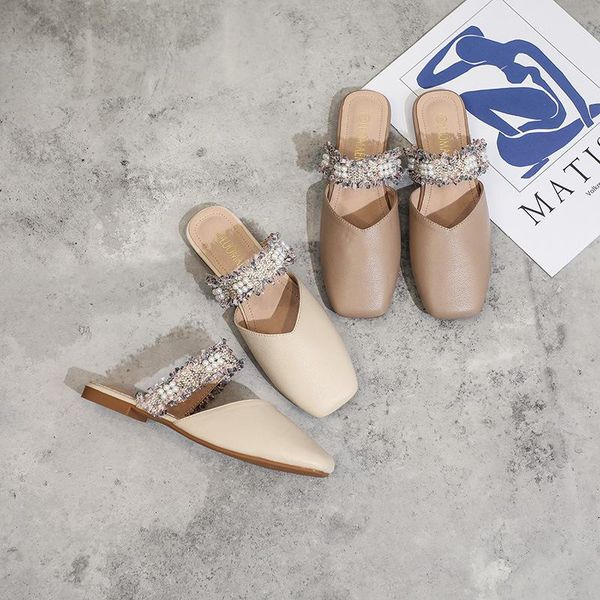 

baotou half slippers women 2021 summer lazy shoes wear flat sandals, Black