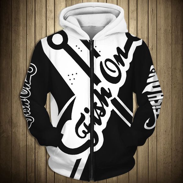 

men's hoodies & sweatshirts graffiti fish hook letter printing black and white stitching men's casual zipper hooded sweatshirt znt