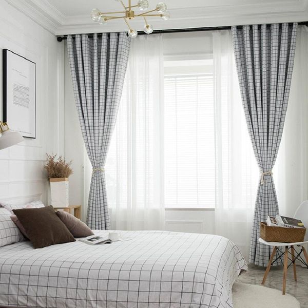 

curtain & drapes modern and simple fresh white grid printing japanese shading curtains for living room bedroom