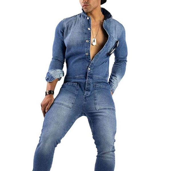 

men's jeans overalls slim fit boyfriend jean jumpsuits spring autumn streetwear denim bib jumpsuit male long rompers pants s-5xl, Blue