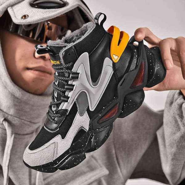 

dress shoes sports shoes 2022 autumn and winter high men's national fashion youth popcorn sneakers korean fashion plush casual, Black