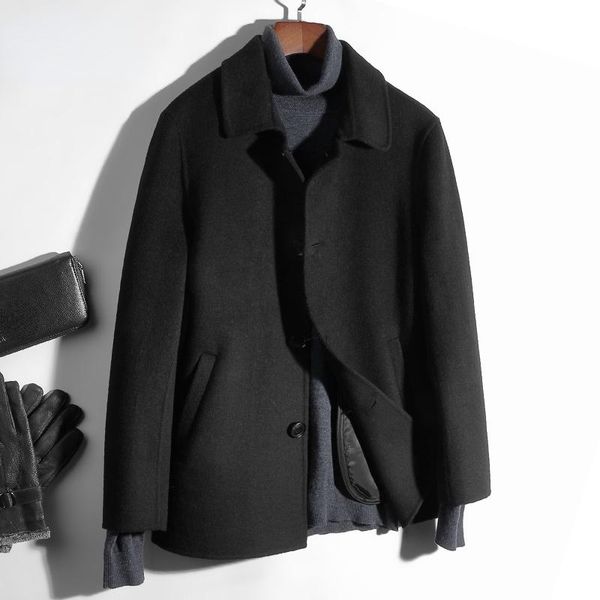 

men's wool & blends 2021 autumn coat winter double-sided woolen jacket male short casual korean man's streetwear manteau homme 884, Black