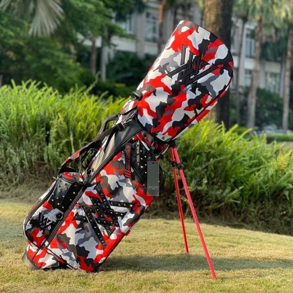 

golf bags fashion red and white camouflage stand bag a with two ball caps