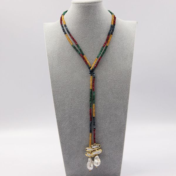 

guaiguai jewelry natural cultured white biwa pearl mix color jade chain long necklace baroque pearl pendant for women, Silver