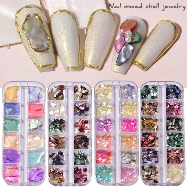 

nail art decorations 1 box colourful natural shell stone sequins symphony shine mixed irregular size manicure abalone slices flakes, Silver;gold