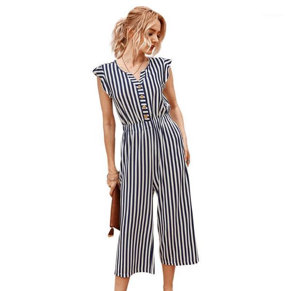 

women's pants & capris summer fashion stripe casual loose rompers, Black;white