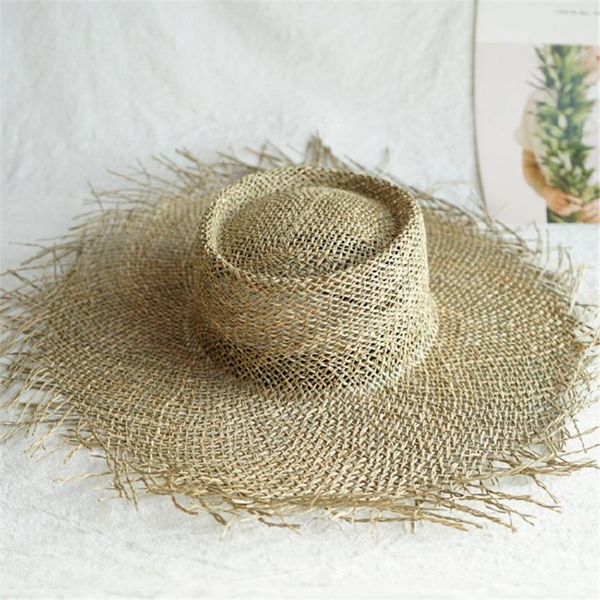 

natural grasses fashion 2021 summer hat women straw beach visor protection sun hats wide brim sunhat chapeau femme drop, Blue;gray